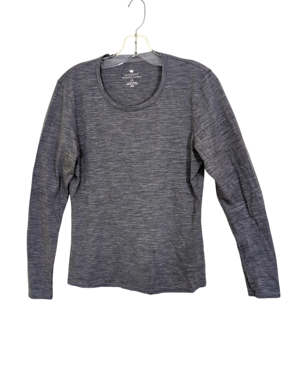 Segments Merino Wool Base Layer Top Hiking Outdoors Long Sleeve Gray Womens L